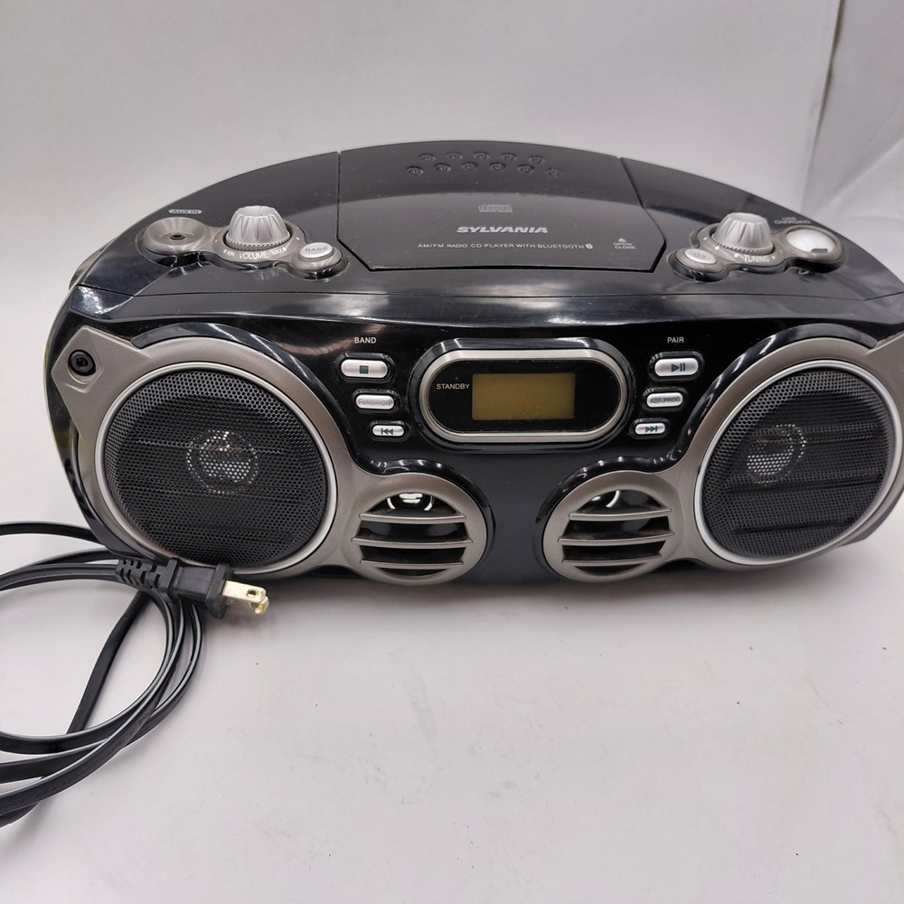 SYLVANIA Bluetooth CD Radio Boombox Portable Tested Wall Plug Battery SRCD682BT